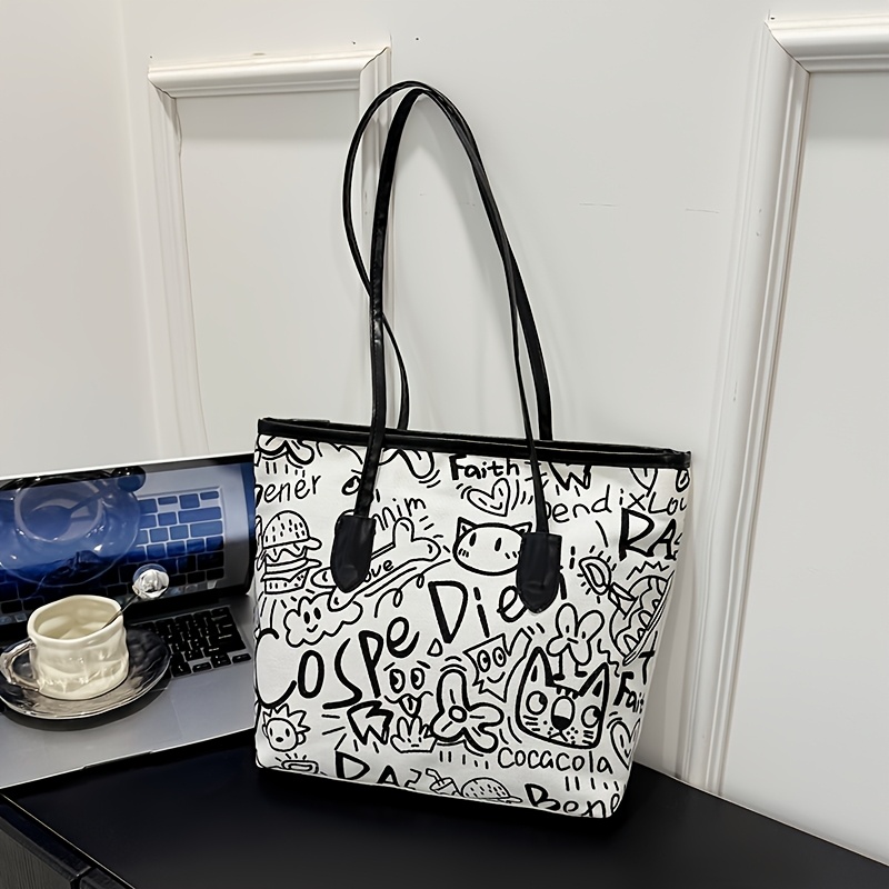 Fashion Graffiti Single-Shoulder Tote Bag for Women, New Spring Style, Large Capacity Commuter Underarm Handbag