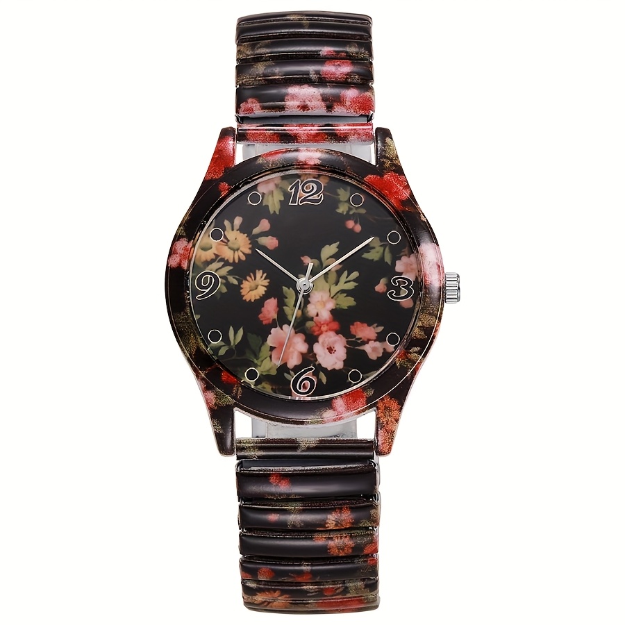 Reloj de cuarzo para mujer con correa elástica floral y esfera en  estilo casual y elegante, ideal para uso o cualquier ocasión