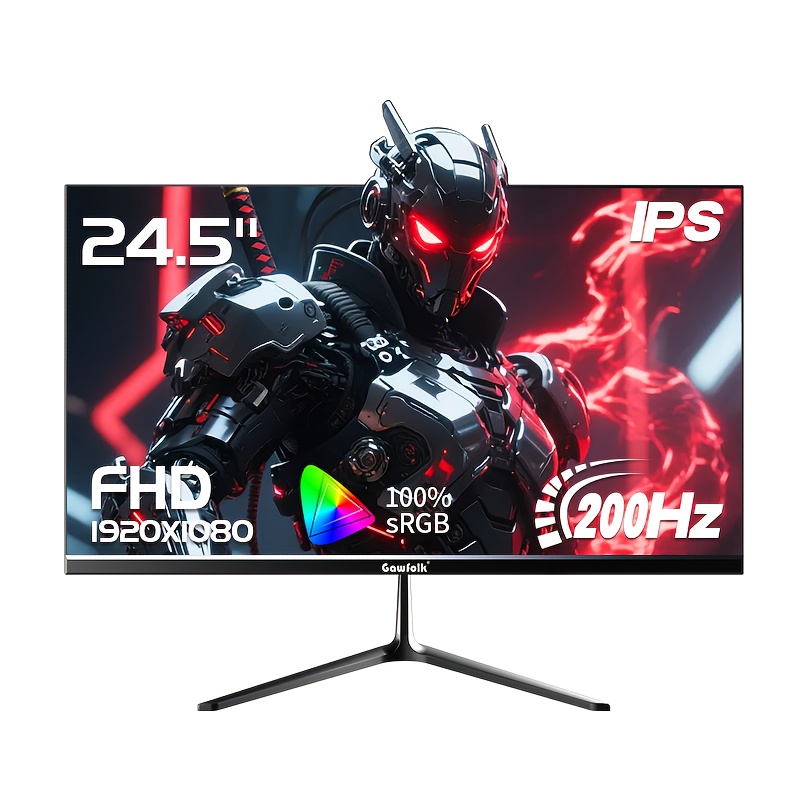 Gawfolk Gaming Monitor 24.5-inch Flat Panel 200hz Refresh Rate Pc Display Ips Flat Panel Freesync Technology Support Va Panel Hdtv & Displayport Vesa Wall Mount Compatible