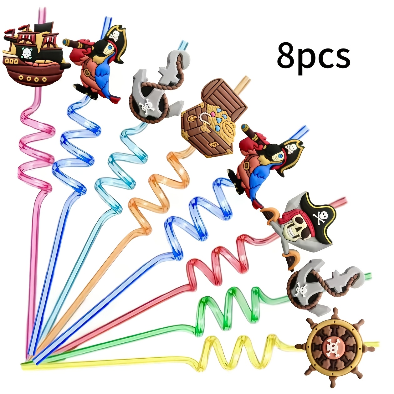 Image of 8pcs/16pcs/20pcs Pirate Themed Party Straws Reusable Straws Party Decorations For Family Parties And Festival Celebrations.