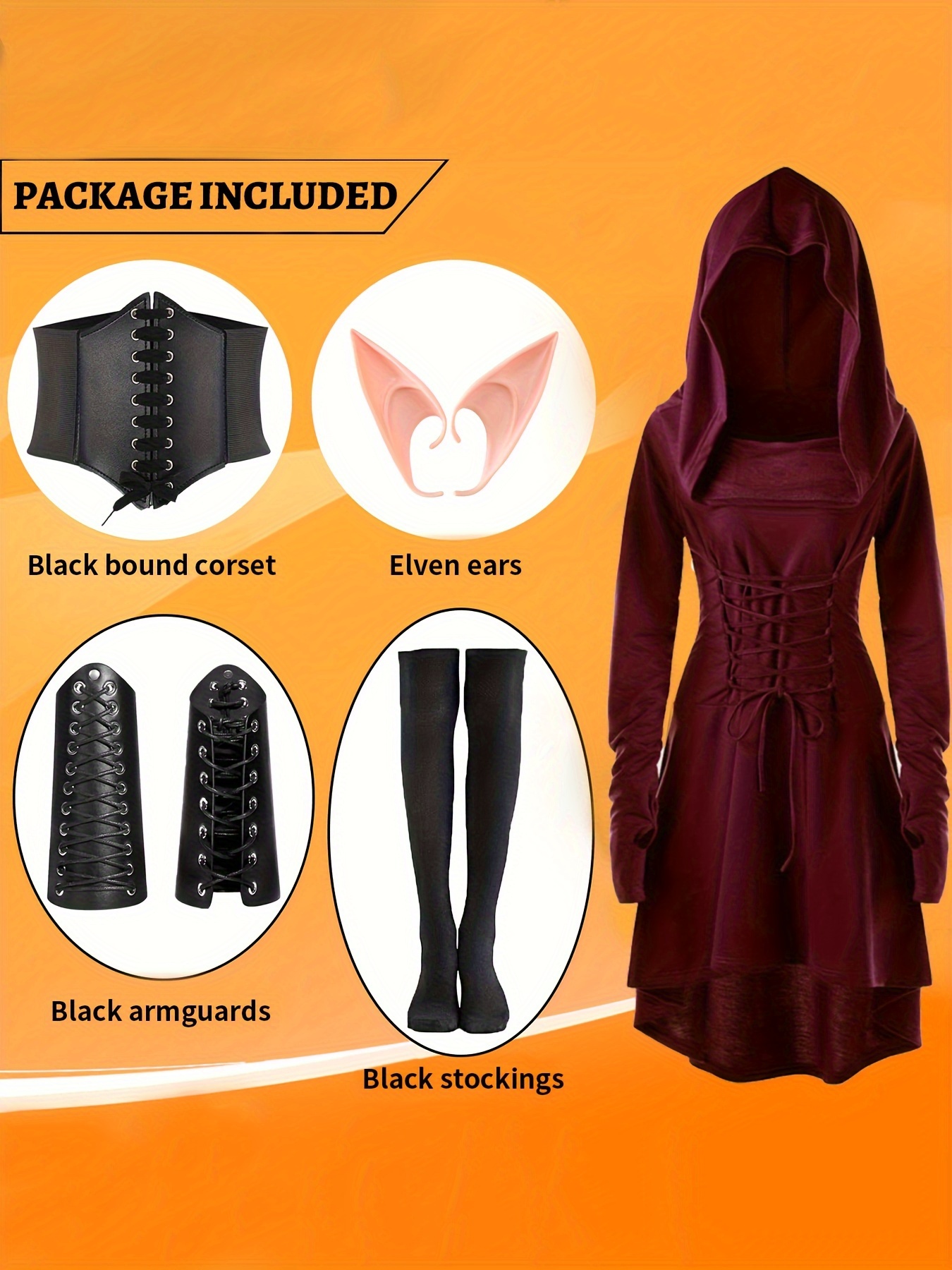 Costume Medievale Donna Con Orecchie Da Elfo - Abito Gotico Rinascimentale Completo Di Accessori - Foto 11