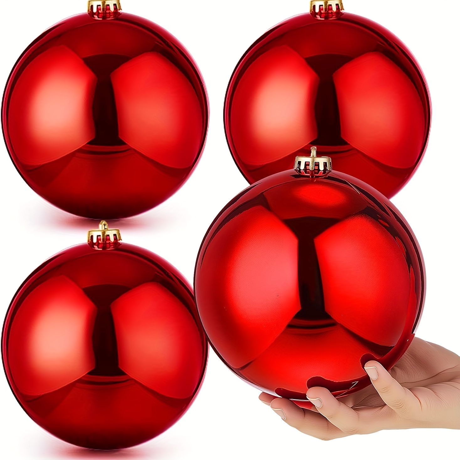 TEMU 4pcs Grands Boules de Noël, Rouge Brillant, 15cm de Diamètre avec Corde de Suspension, Plumes, Plastique Durable pour , de Noël, Couronnes,