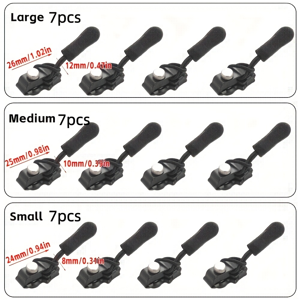 21pcs Zipper Fixer Set - Includes 3 Sizes Detachable Zipper Replacement, Fixes Bags, Jackets, Apparel, Shoes And Boots - Locks Zippers Without Tools, Home Metal Zipper Components