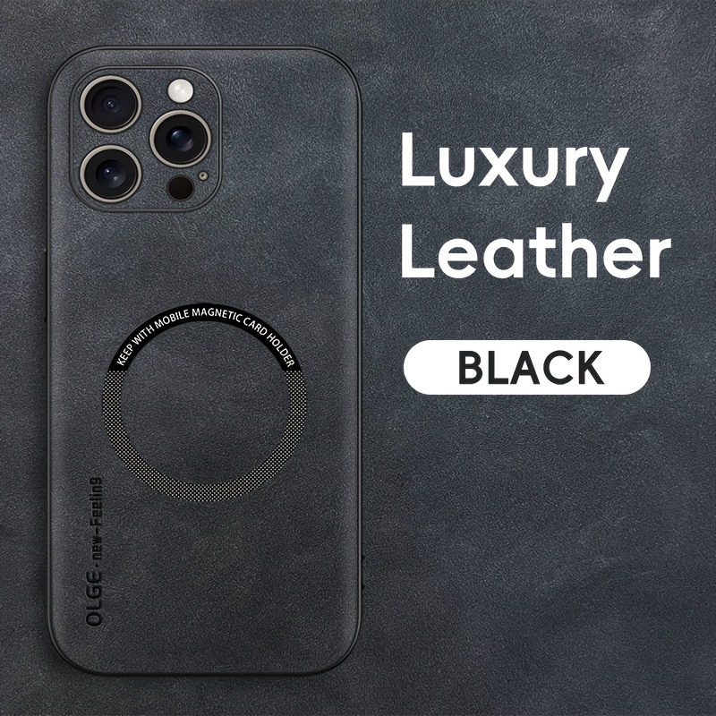 TEMU Phone Case - Luxury Faux Leather Phone Case For Iphone Pro Max/14 Plus/13 Pro/12/11/xs Max/xr/8/7 Plus/se 2/se 3, Magnetic Support, Car Holder