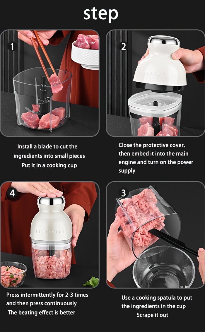 1pc us gauge 110v accessories meat grinder multifunctional mini cooking machine portable stainless steel meat grinder electric meat grinder vegetable cutter suitable for 4 5 people capacity 1 3   body plastic material Product details 4