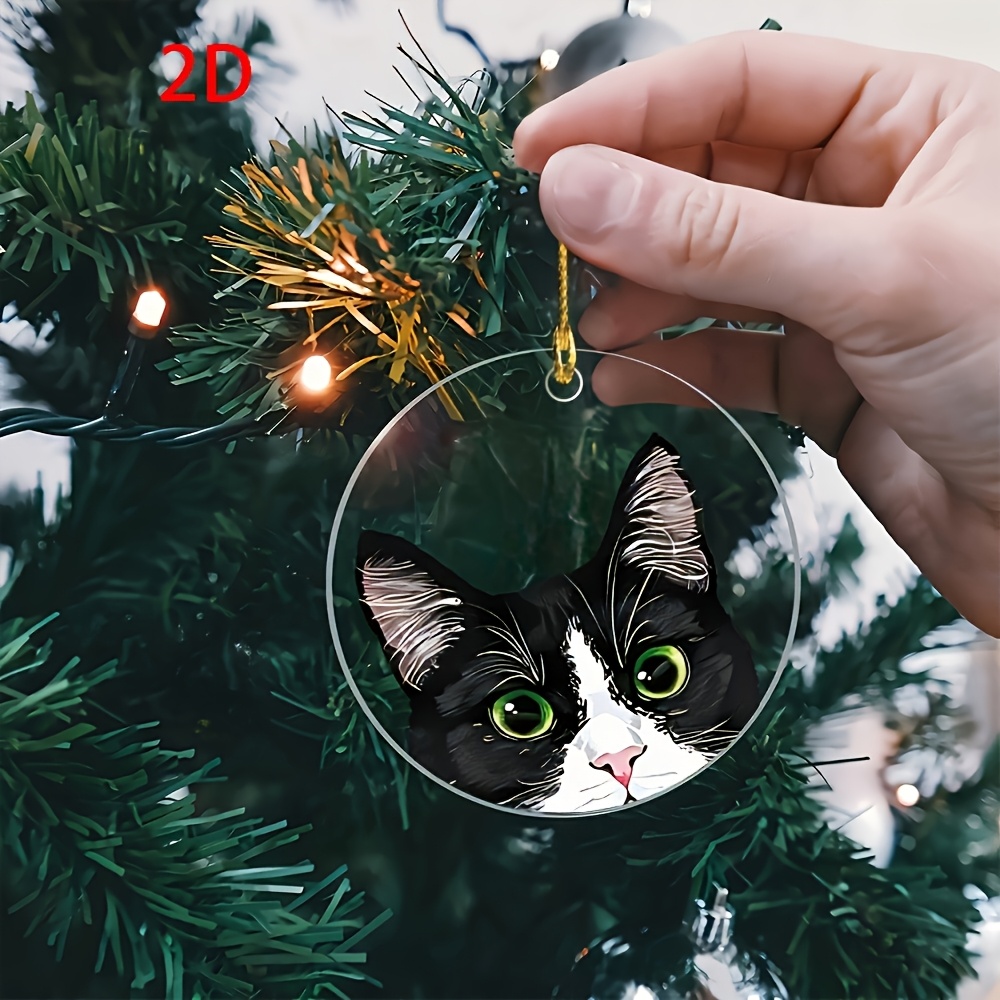 TEMU 2d 1pc Acrylic Black And White Tuxedo Cat Hung As Christmas Tree Decoration, Holiday, Party, Car, Home, Office, Backpack, Car Decoration, Gift