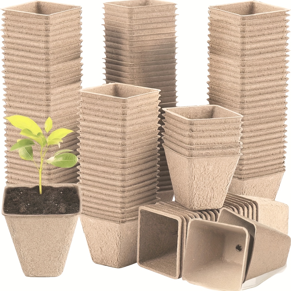 Image of Square Paper Seedling Cups - 3.15-inch Seedling Trays - Peat Pots - Seed Starting Pots - Square Seedling Pots With Drainage Holes - Plant Seed Germination Starters