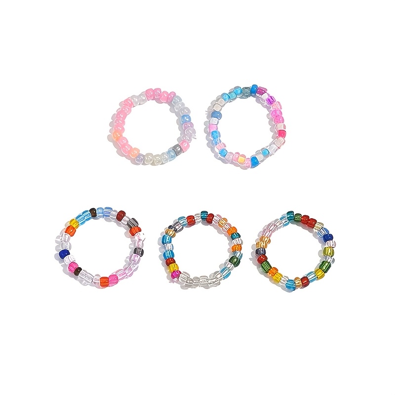 5pcs Colored Glass Seed Bead Ring Set, Versatile