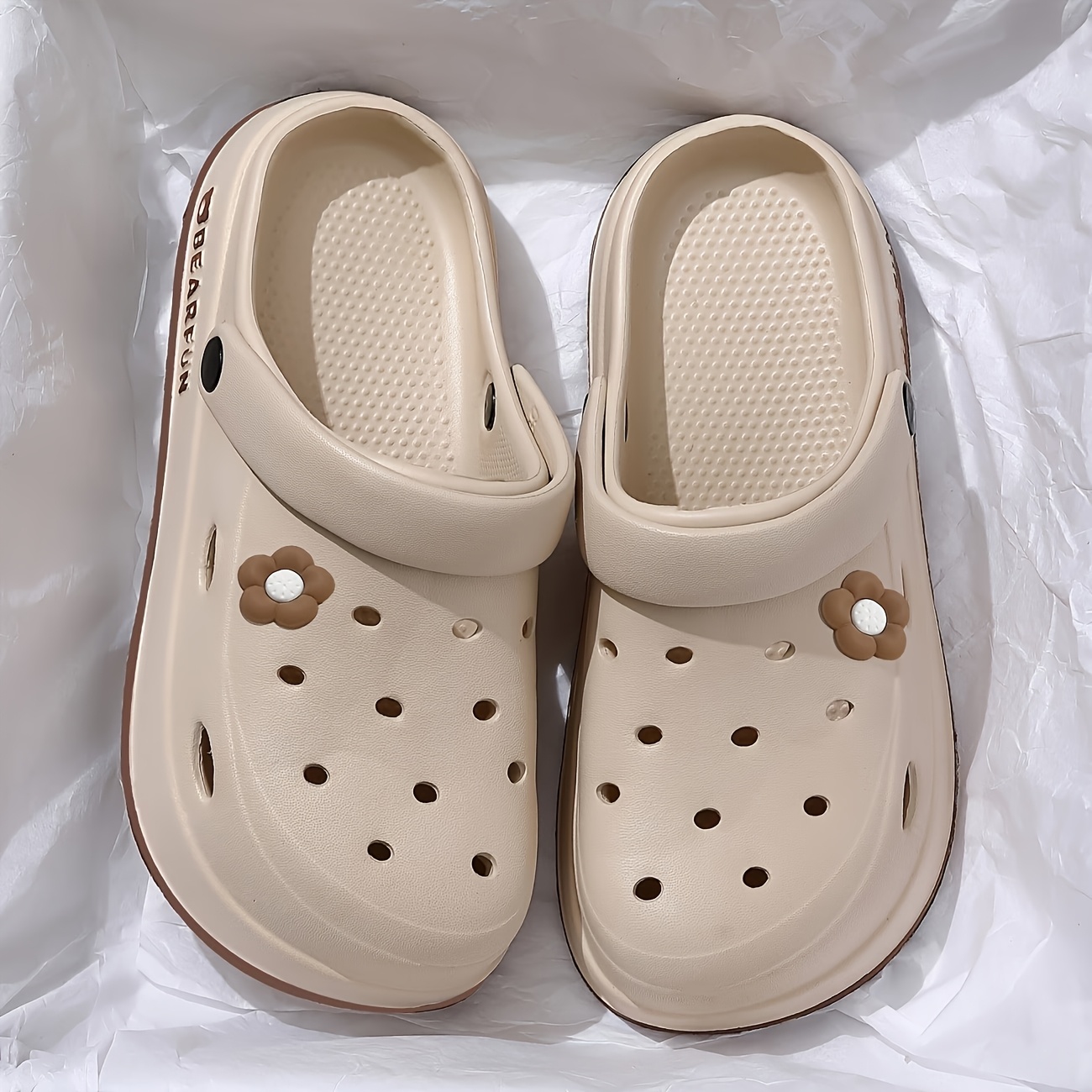 TEMU Women's Brown Clogs, Thick-soled Casual Easy Clogs For Outdoor Wear, Cute Fashionable Home Slippers, Solid Color Summer Women's Shoes,