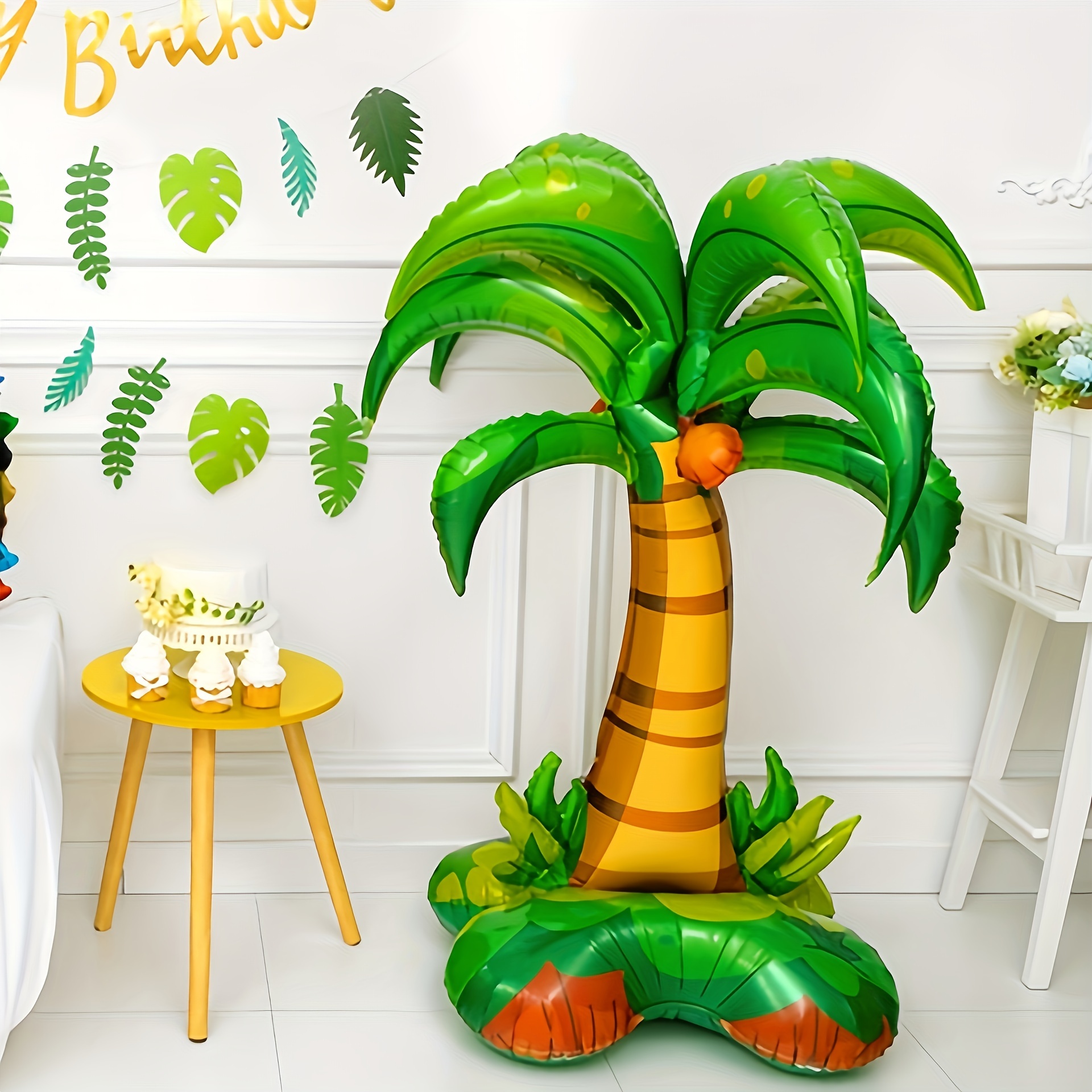 Image of 1pc Large Assembly Palm Tree Balloon 3d Standing Balloon Birthday Party Decoration Balloon Inflatable Palm Tree Roo Party Bathing Summer Theme Decoration