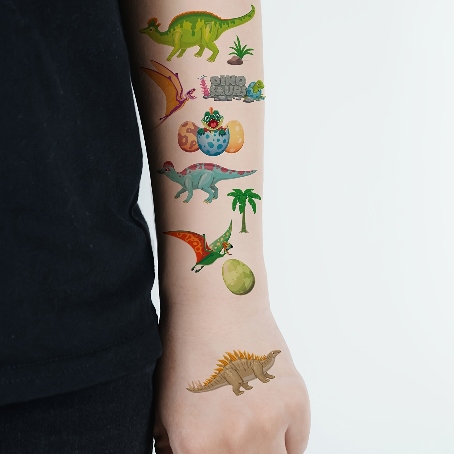 10 Hojas De Tatuajes Temporales De Dinosaurios – 70 Diseños De T-Rex, Estegosaurio Y Más – Hipoalergénicos Y Resistentes Al Agua – Ideales Para Fiestas Y Relleno De Piñatas