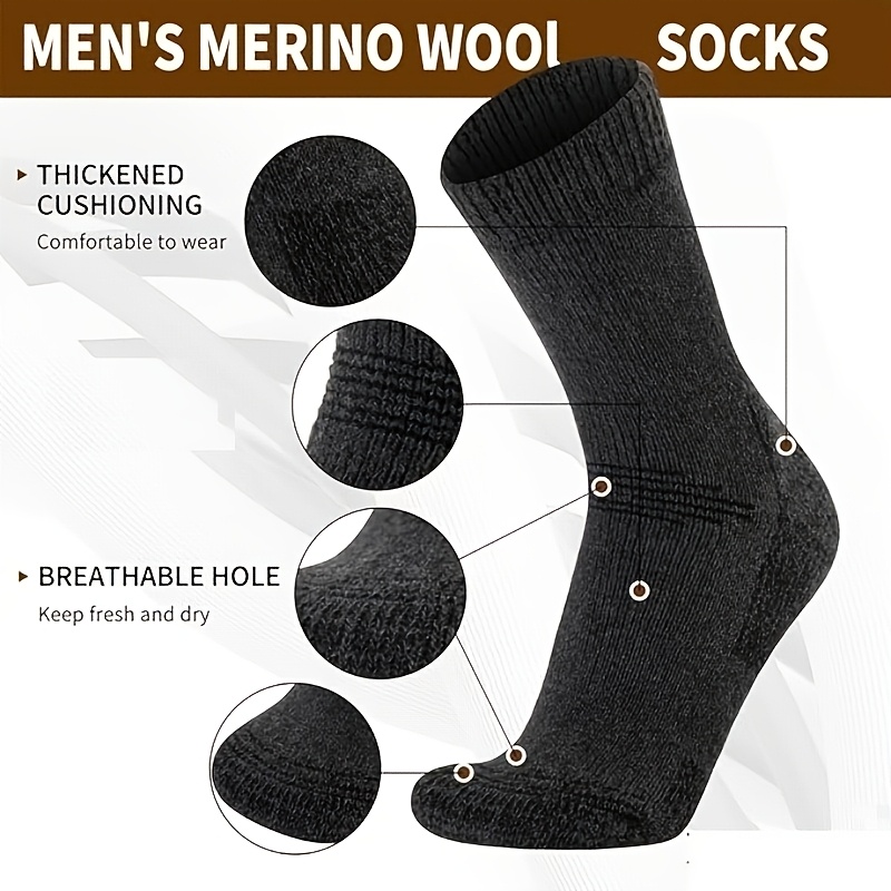 3 Pairs Men's Wool Hiking Cushioned Socks