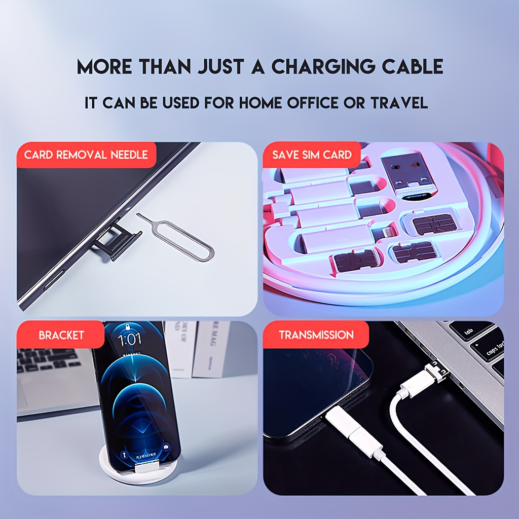 9 in 1 cable charger box for multi function   universal adapter 60w fast charging mobile phone charging cable usb c adapter converter usb c to for ios new all in one cable can   input with usb c and expand into multiple output   device travel adapter   sim card holder 60w fast charging mobile phone charging cable box details 4
