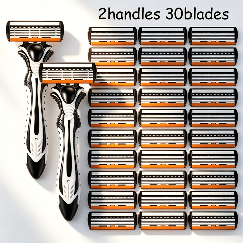TEMU -layer Men's Razor Set With 12-18-30 , Manual Shaver , Universal Cutter Head Hair Removal Knife, Plastic Non-slip Handle, Essential For Travel