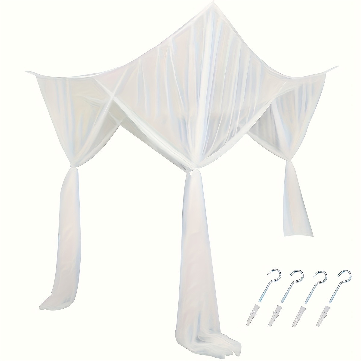 1pc Four-door Opening Square Net, Hanging From Ceiling With Elegant White Bed Canopy, Suitable For Large/extra Large Beds, Polyester