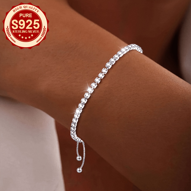 Women's S925 Silver Bling Bling Adjustable Bracelet, Elegant