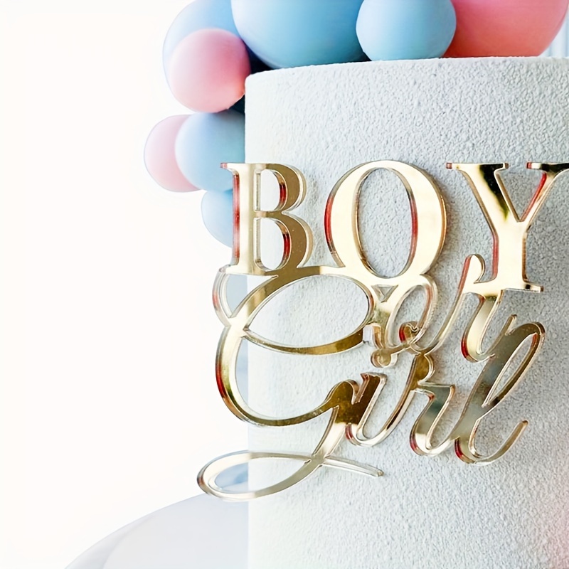 

Acrylic 'boy Or Girl' Cake Topper - 1pc Gold-tone Decoration For Gender Reveal & Baby Shower - Universal Celebration No-electricity Cake Accessory