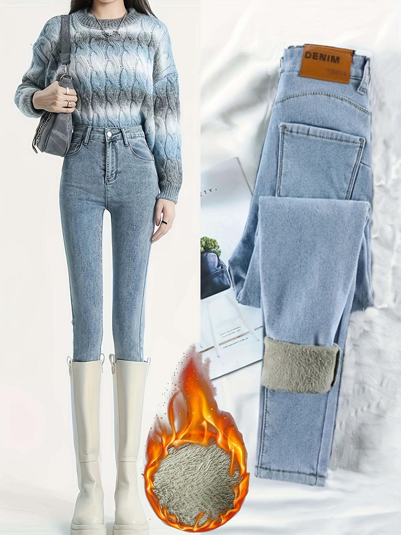 Amazon Pantalones Vaqueros Con Forro Polar Mujer Leggins Vaqueros