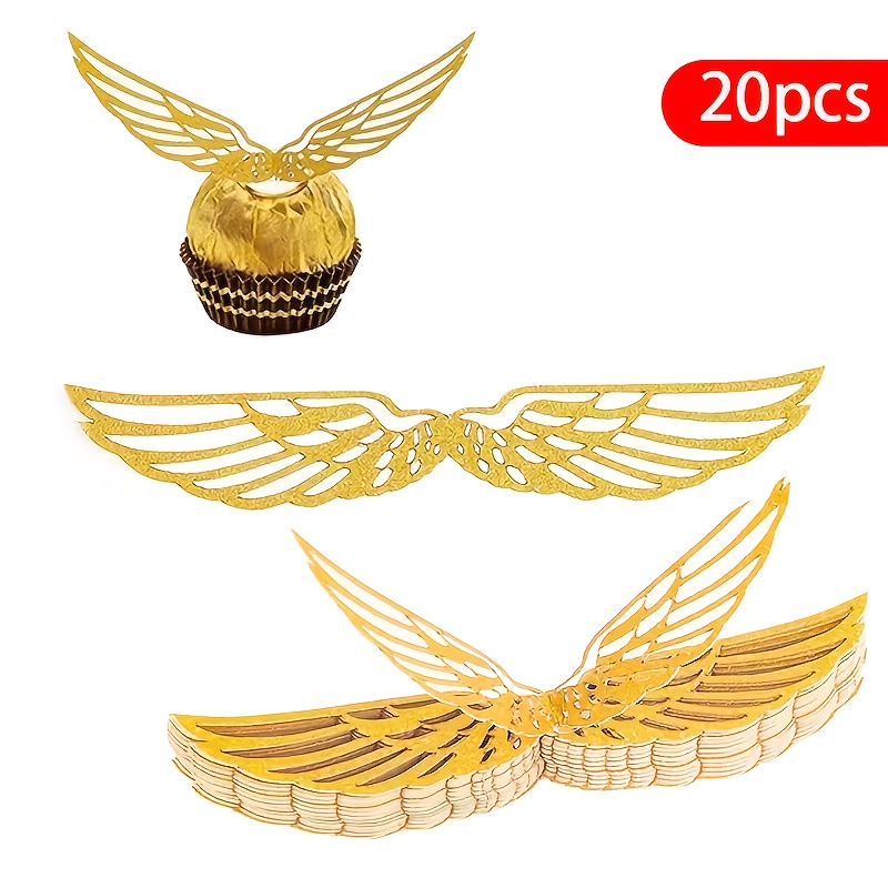 20pcs Wb Warner . Harry Potter Hogwarts Wings With Adhesive Dots - Sparkling Shimmering For Birthday Parties, Fantasy-themed Events, And Chocolate Candy Packaging Decor, Paper Craft