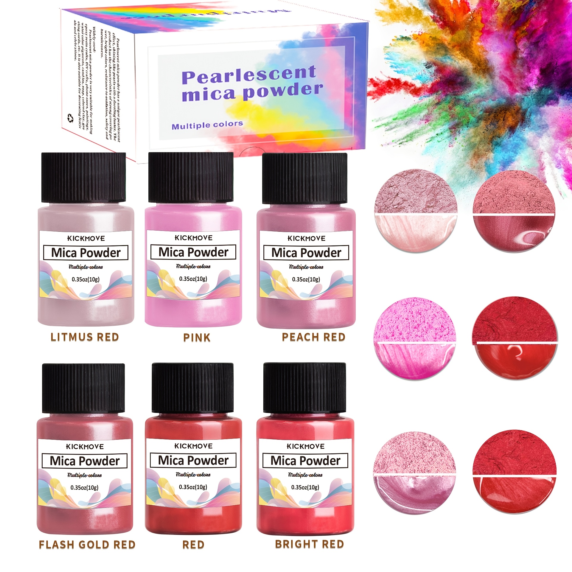 TEMU 6 Colors Mica Powder, Mica Pigment Powder For Epoxy Resin, Lip Gloss, Eyeshadow, Dye, Soap Making, Nail Polish, Candle Making