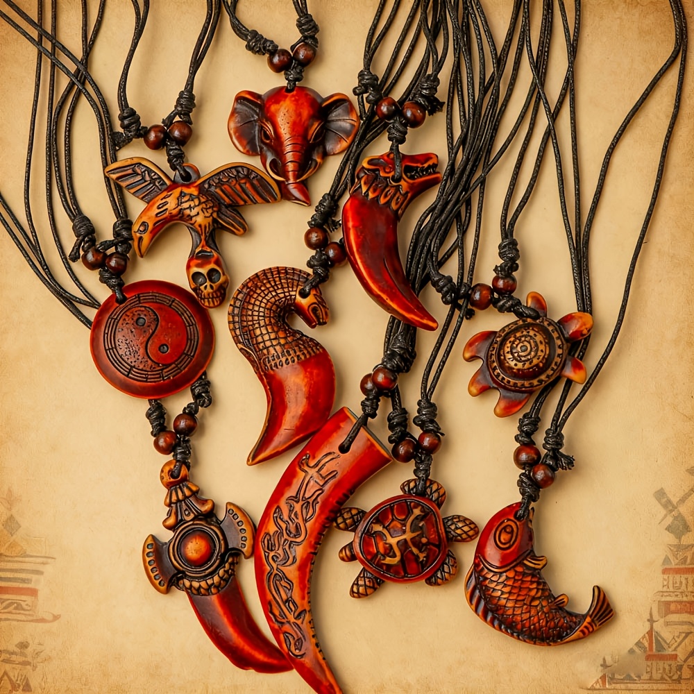8pcs Retro Punk Gothic Necklace Set, Adjustable Rope
