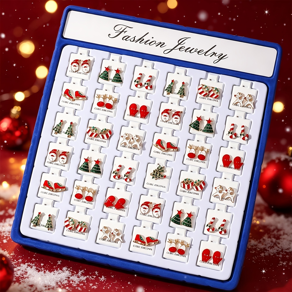 TEMU A Set Of 36 Pairs Of Cute And Fun Christmas Party-style Earrings Featuring Santa Claus, Christmas Trees, Christmas Boxes, , And Gloves.