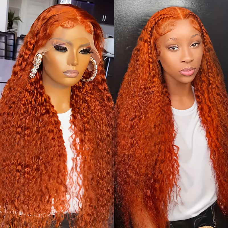 halloween promotion wig 32 inch orange deep wave lace front  display picture 1