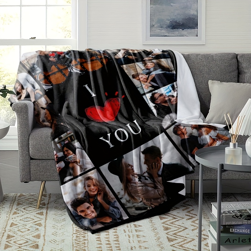 Image of 1pc Custom Photo Blanket, Personalized Small Blanket With Picture, Custom Gift Blanket, Father's Day Gift Blanket For Dad, Wedding Anniversary Gift Blanket For Husband Or Wife