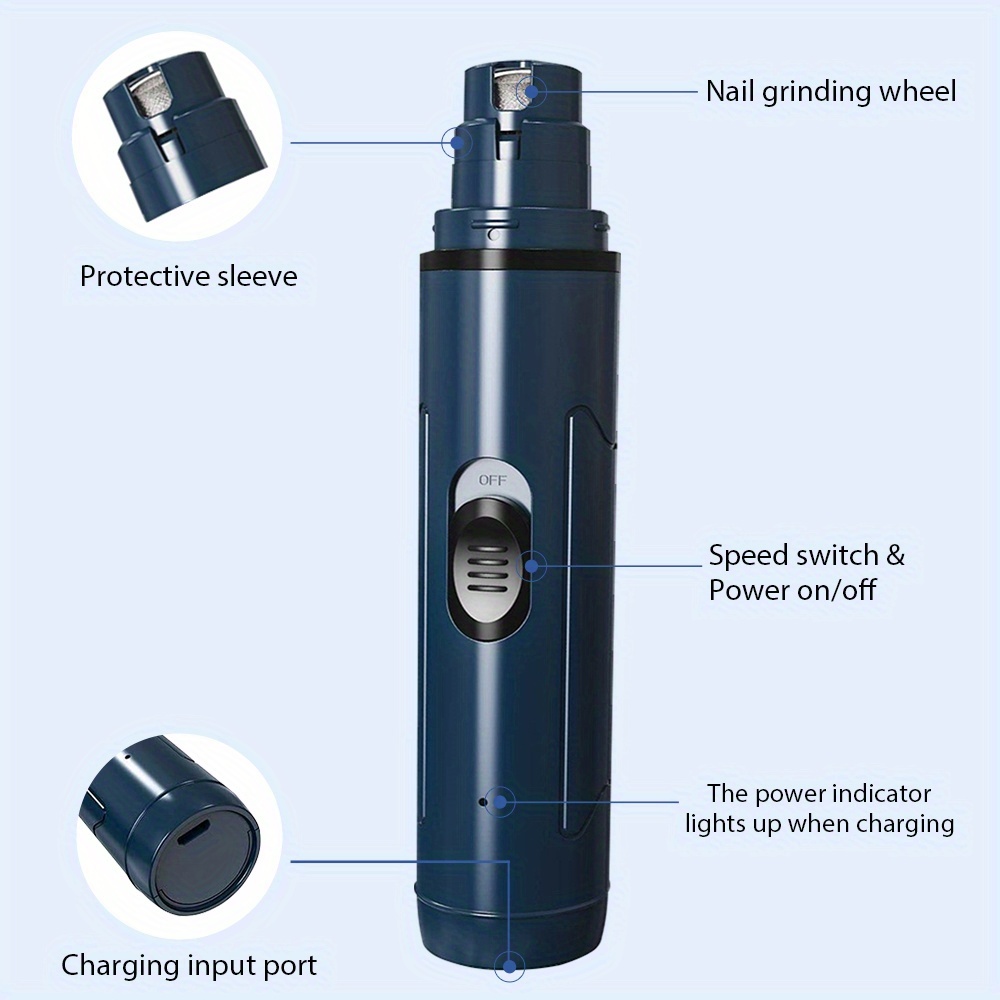 TEMU 2025 2 Speed Adjuster, Electric Usb Rechargeable Type Dog Nail Sharpener, , And Low Vibration With Led Light, Silent And Trimmer, Dog Nail Trimmer
