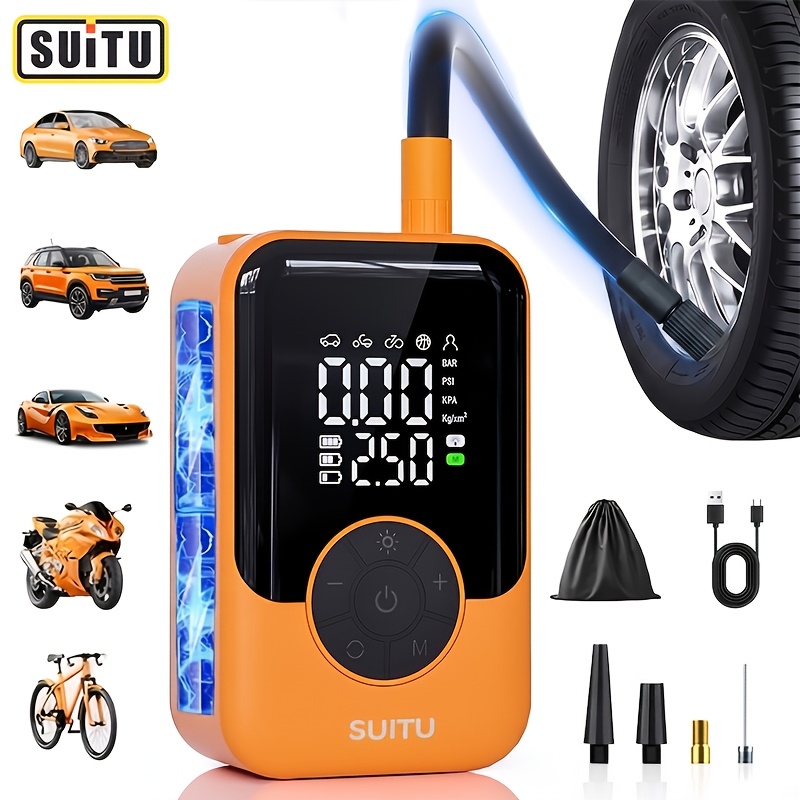 Image of Suitu High- Wireless Car Tire Inflator, Car-mounted Handheld Cordless Air Compressor, 150psi - 3x Fast And Powerful Inflator, With Accurate Digital Display, Emergency Led Light, Vehicle Maintenance