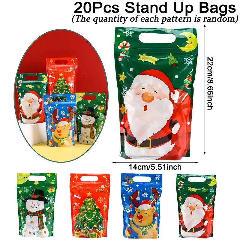 TEMU 10-pcs/20-pcs Cocoessa Resealable Christmas Gift Bags With Santa, Snowman & Elk Patterns - Pe Plastic Sealing Tote Bags Suitable For Xmas Party