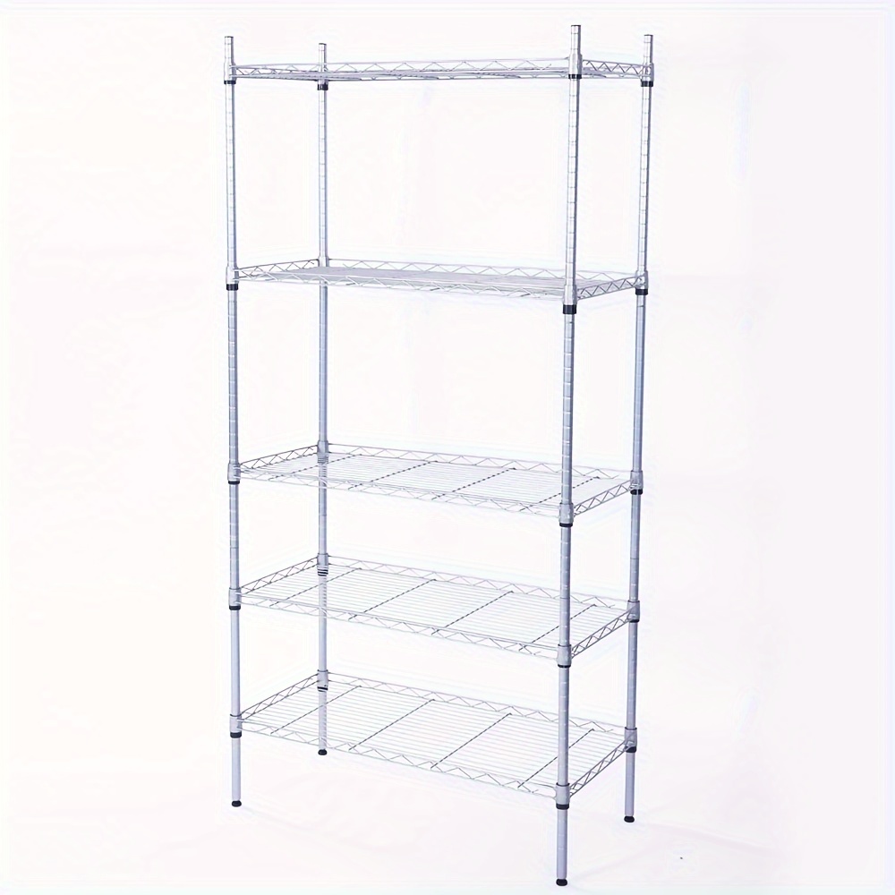 

5-shelf Rectangle Carbon Steel Metal Assembly Storage Rack Silver Gray