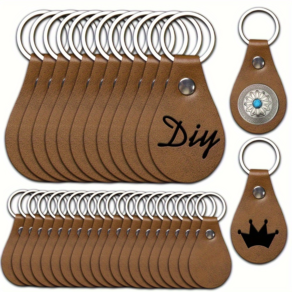 

32pcs Leather Key Fobs With Rivets And Keychain Ring, Laser Engraving Blanks Key Chain, Holder For Keychain Making Leather Craft Working, Keychains Bulk For Diy Crafts Gift