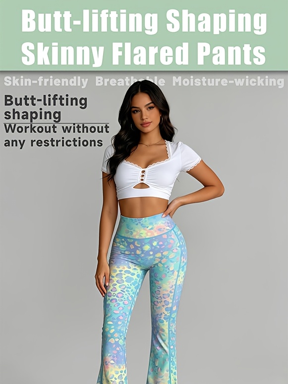 Leggings de yoga de tiro alto para mujer con control de abdomen y efecto levantacola, tipo campana y pierna estrecha - Estampado de leopardo degradado, suaves y elásticos para entrenamiento, adecuados para gimnasio, correr, atuendo casual, pantalones tipo campana no transparentes con bolsillos para