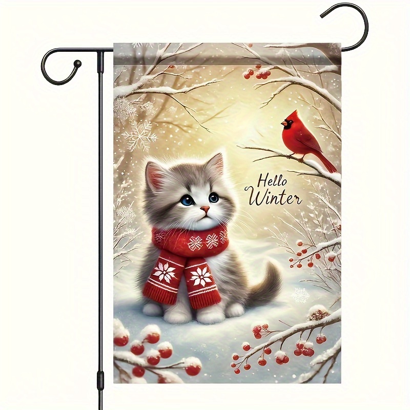 

Hello Winter" Cats & Flag - 18x12 Inches, Double-sided Polyester Outdoor Decor For Christmas And Yard (flagpole Not Included)