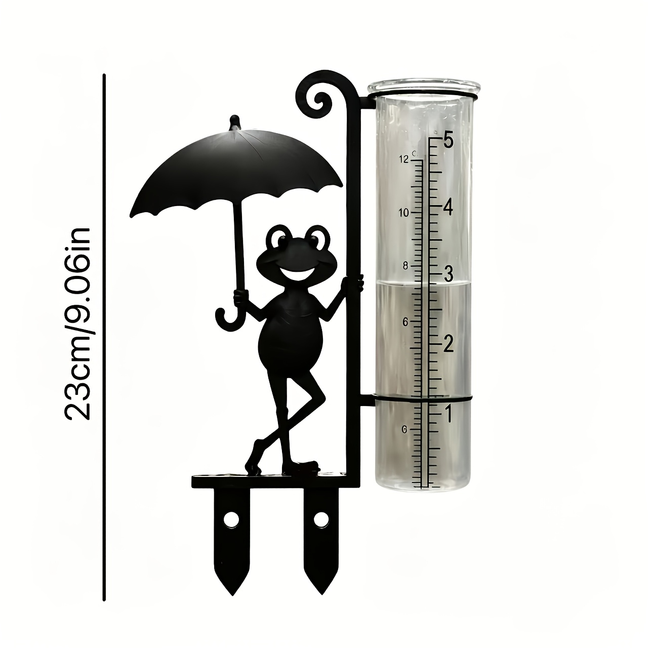 TEMU 2d Fun Frog Rain Gauge, Outdoor Garden Decor Measuring Tool, Outdoor Lawn Ground Insert Rain Cup, Garden Decoration Wrought Iron Craft, 2d Flat