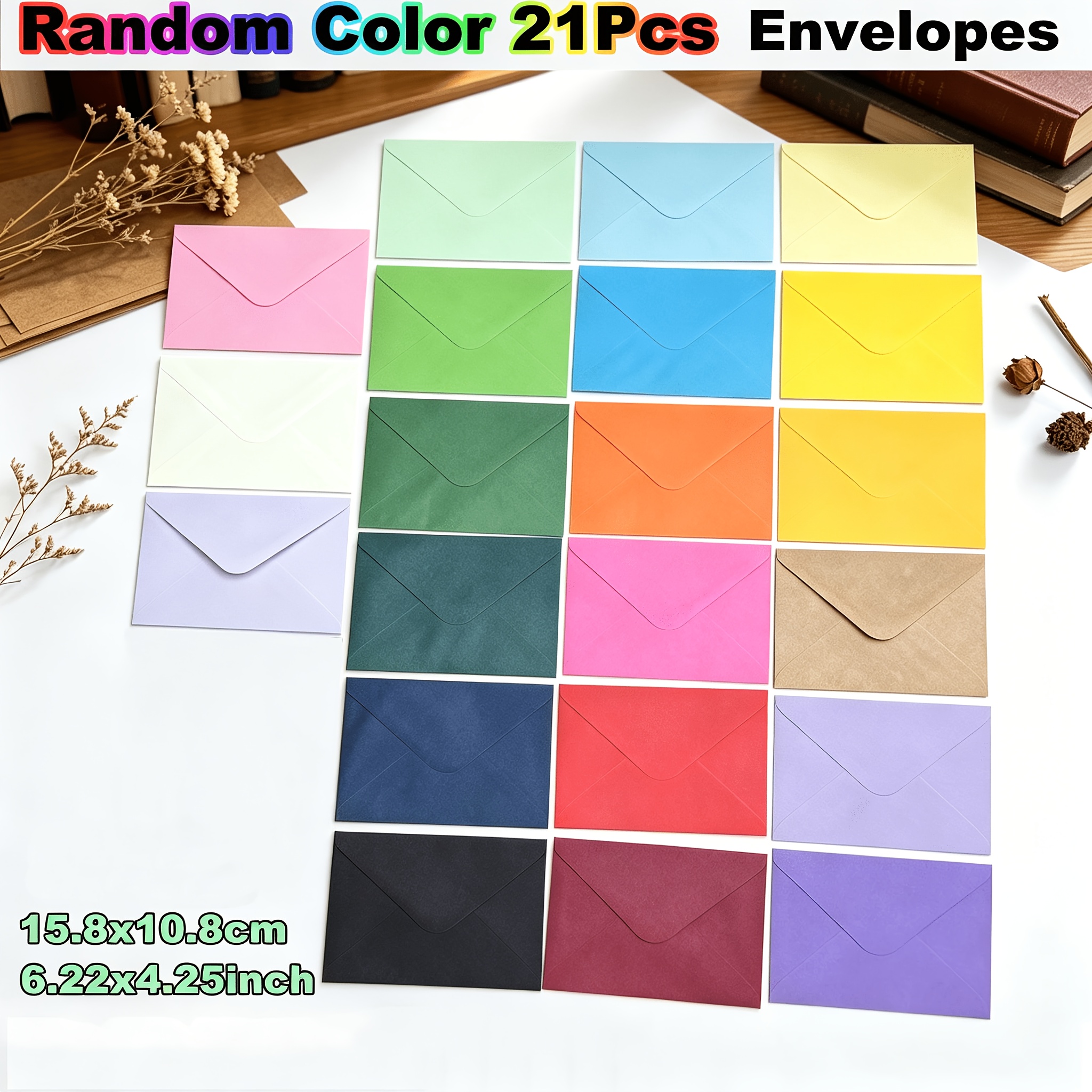 TEMU Lot de 21 enveloppes colorées 4x6 pouces, couleurs assorties mélangées aléatoirement, enveloppes autocollantes pour cartes postales manuscrites,