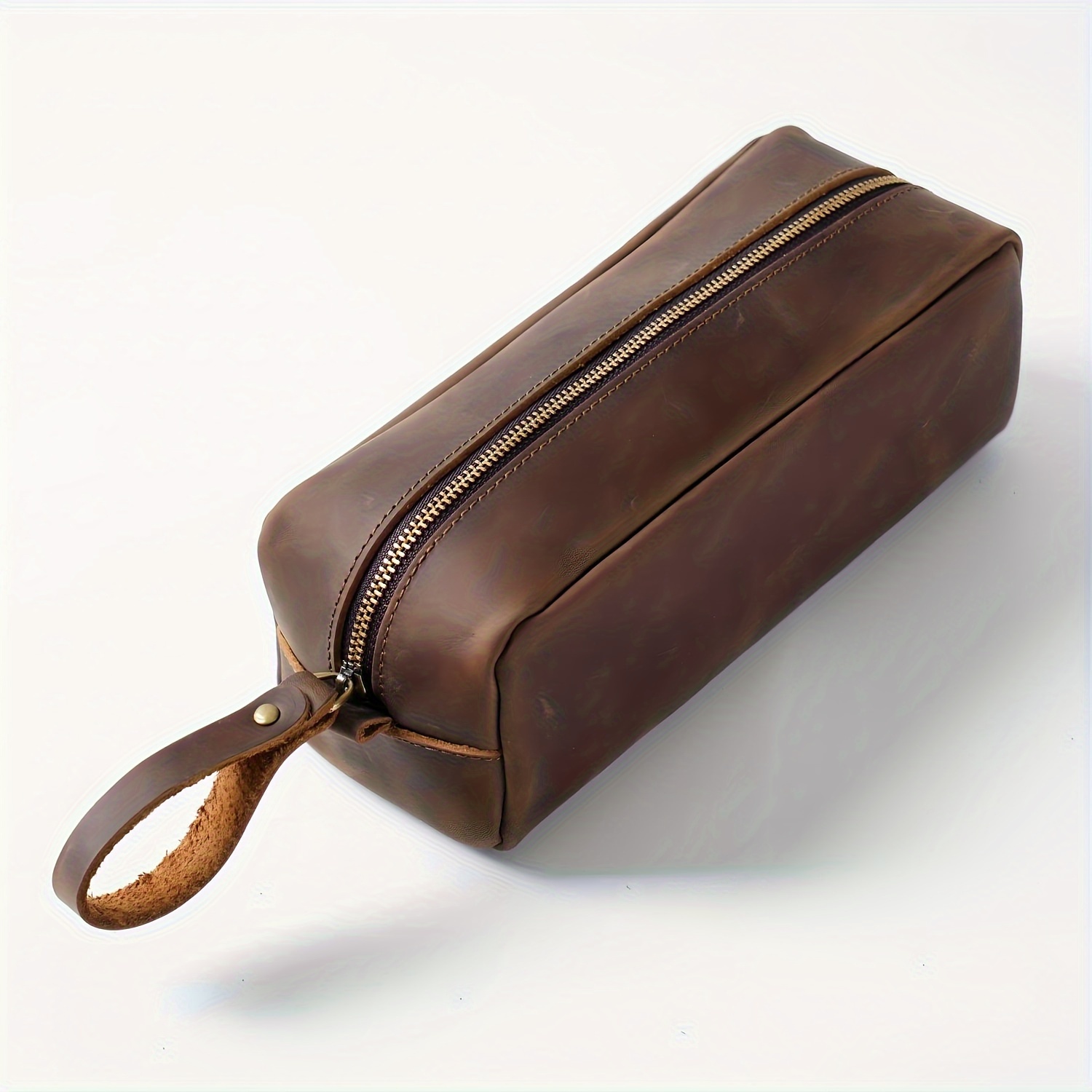 Handmade Vintage Genuine Leather Men's Clutch Pen Bag Large Capacity Zipper Pencil Case File Bag, Ideal Gift For Father Mother Birthday