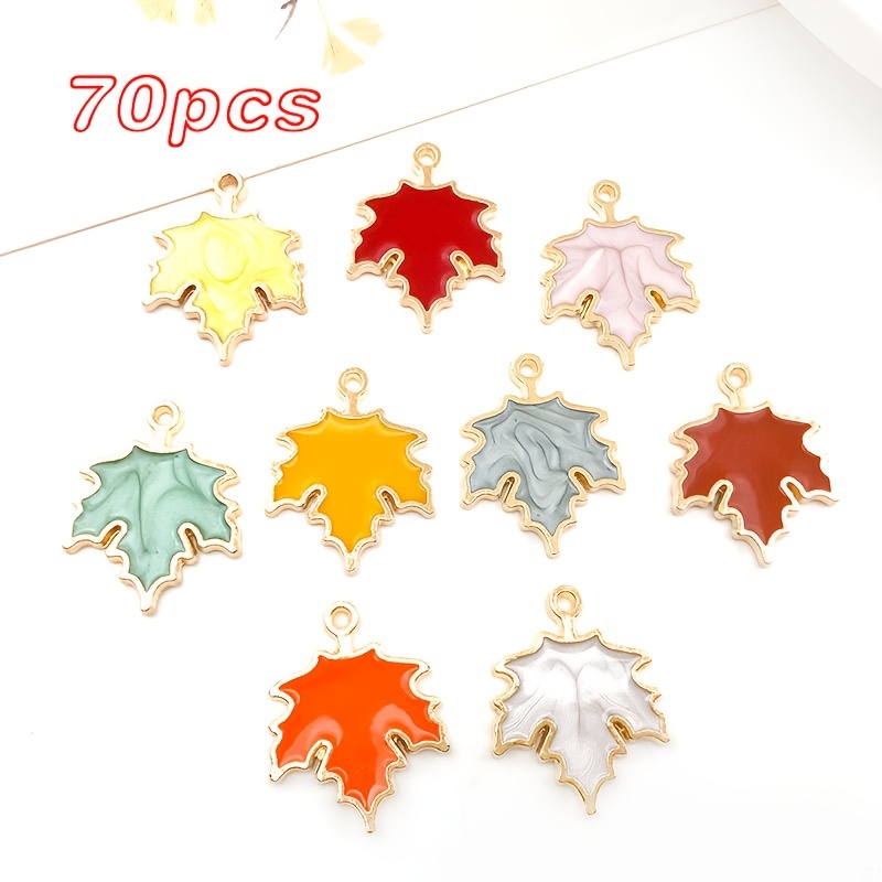 

70pcs Mixed Color Thanksgiving Drop Oil Alloy Maple Leaf Pendant Diy Handmade Jewelry Necklace Bracelet Accessories Production Supplies