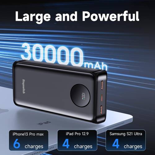 30000mah portable charger 22 5w pd external power bank usb c fast charging lcd display with 3 outputs compatible with for iphone 15 14 13 for ipad for galaxy and more portable charger power bank portable charger portable charger