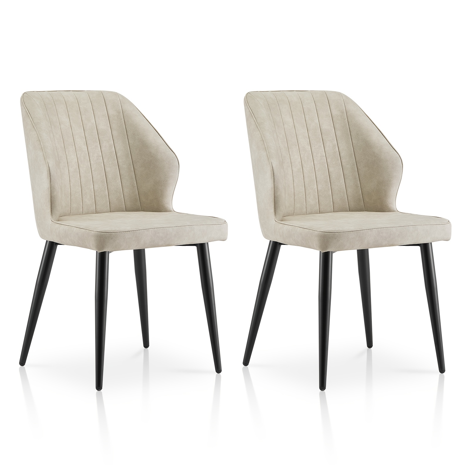 TEMU Faux Leather Dining Chairs 2pcs Set, Mid Century Modern Kitchen Chairs, Upholstered Seats With Backrests Casual Side Chairs With Metal Legs For