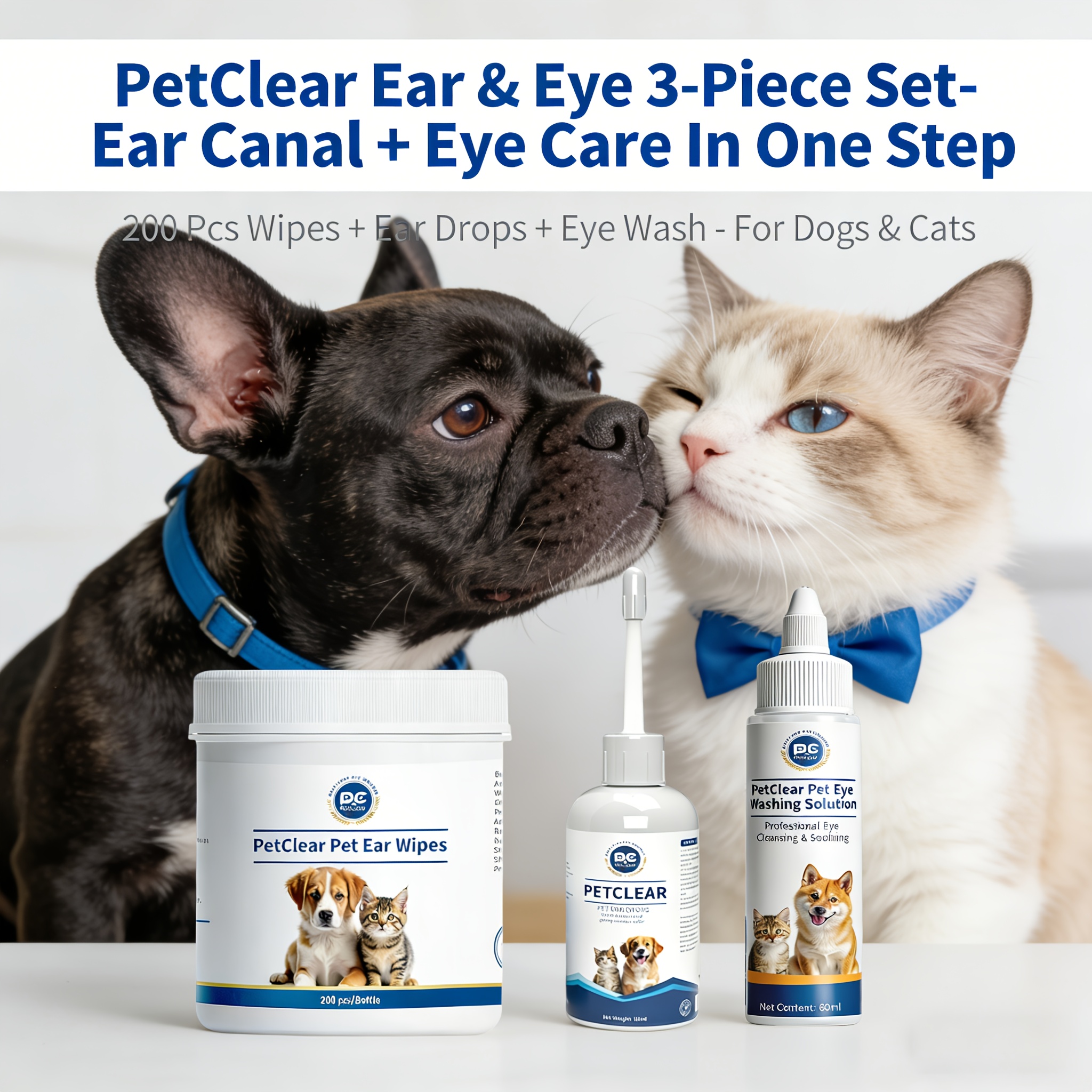 This Set of Pet Ear Drops, Eye Wash, And Ear Wipes Is Designed for The Eye And Ear Care of Cats And Dogs of All Ages, Suitable for Daily Maintenance And Emergency Situations