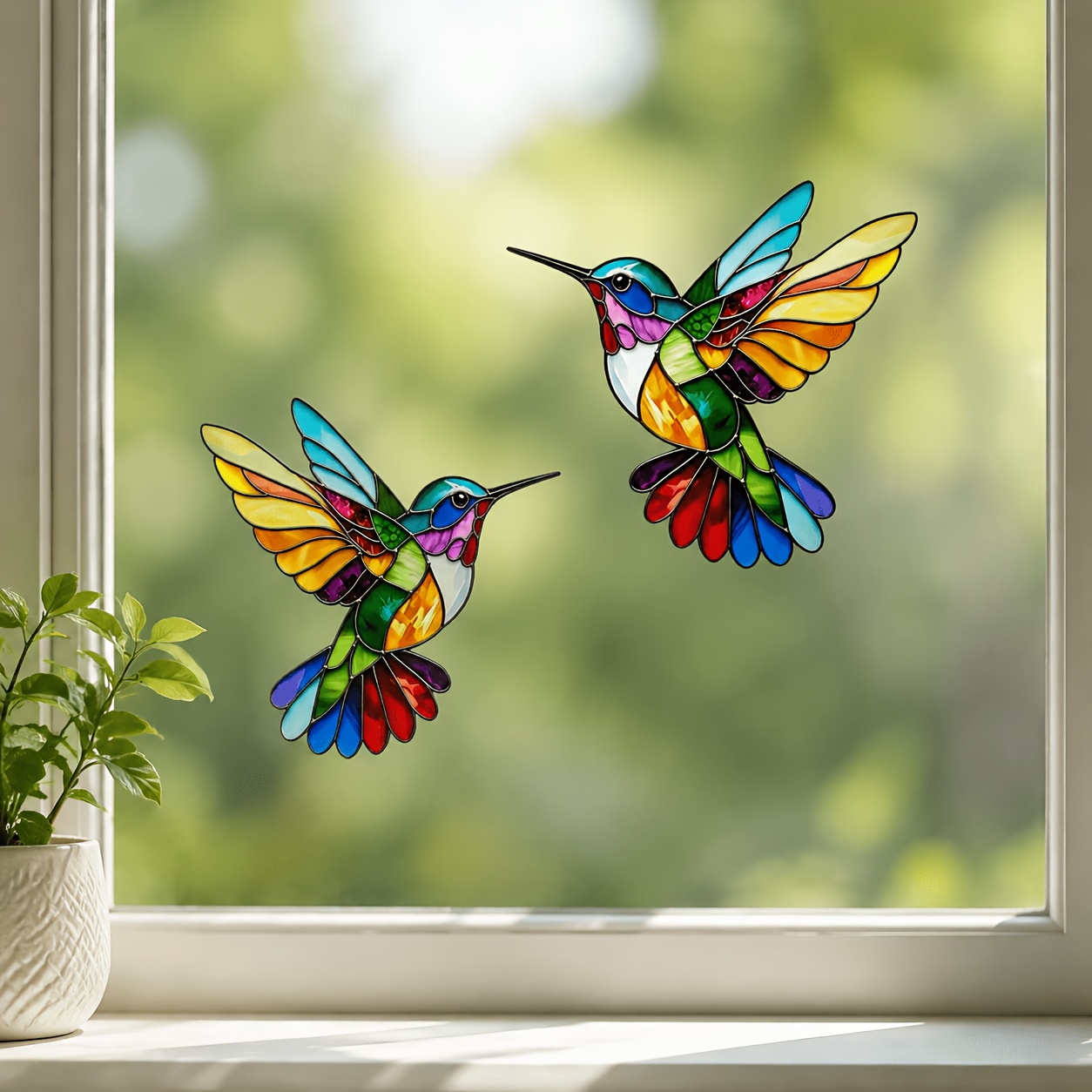 Image of 2pcs Little Birds, Colorful Window Clings, No Adhesive Static Adsorption, Sunshine Catcher, Home Garden Glass Stickers, Party Decoration, Rv Window Stickers, Suitable For Indoor Outdoor