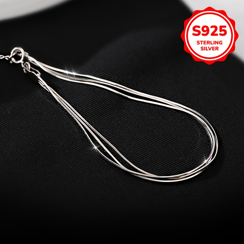 S925 Sterling Silver Anklets Three Layer Snake Bone Finish