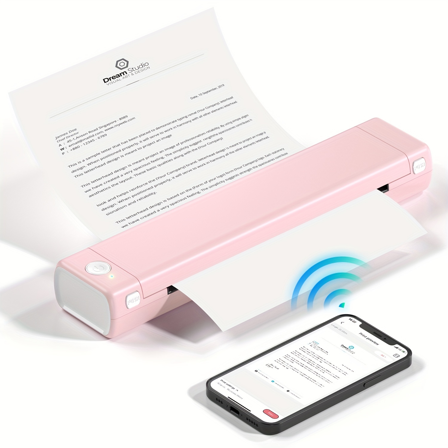 Mini imprimante de poche sans fil, imprimante thermique Bluetooth avec 10  rouleaux de papier thermique portable pour photos et notes pour smartphones