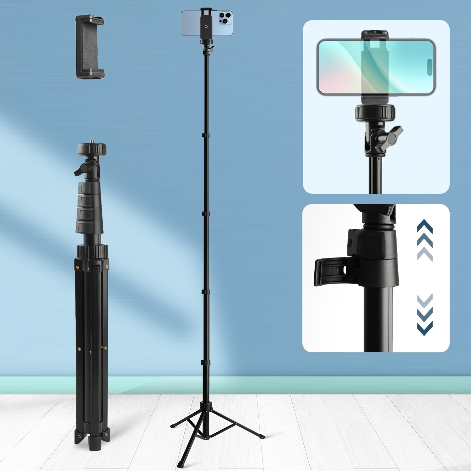 63-inch Mobile Phone Tripod With Phone Holder, Universal 1/4" Screw, Compatible With Ring Lights, Cameras, Phones, For Video Recording And Live Streaming