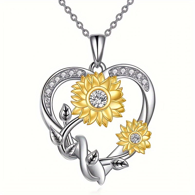 TEMU Suitable For Women Fashion Sunflower Love Pendant Necklace For Wife Mother Friend Girl Birthday Gift Anniversary Gift Holiday Party Gift