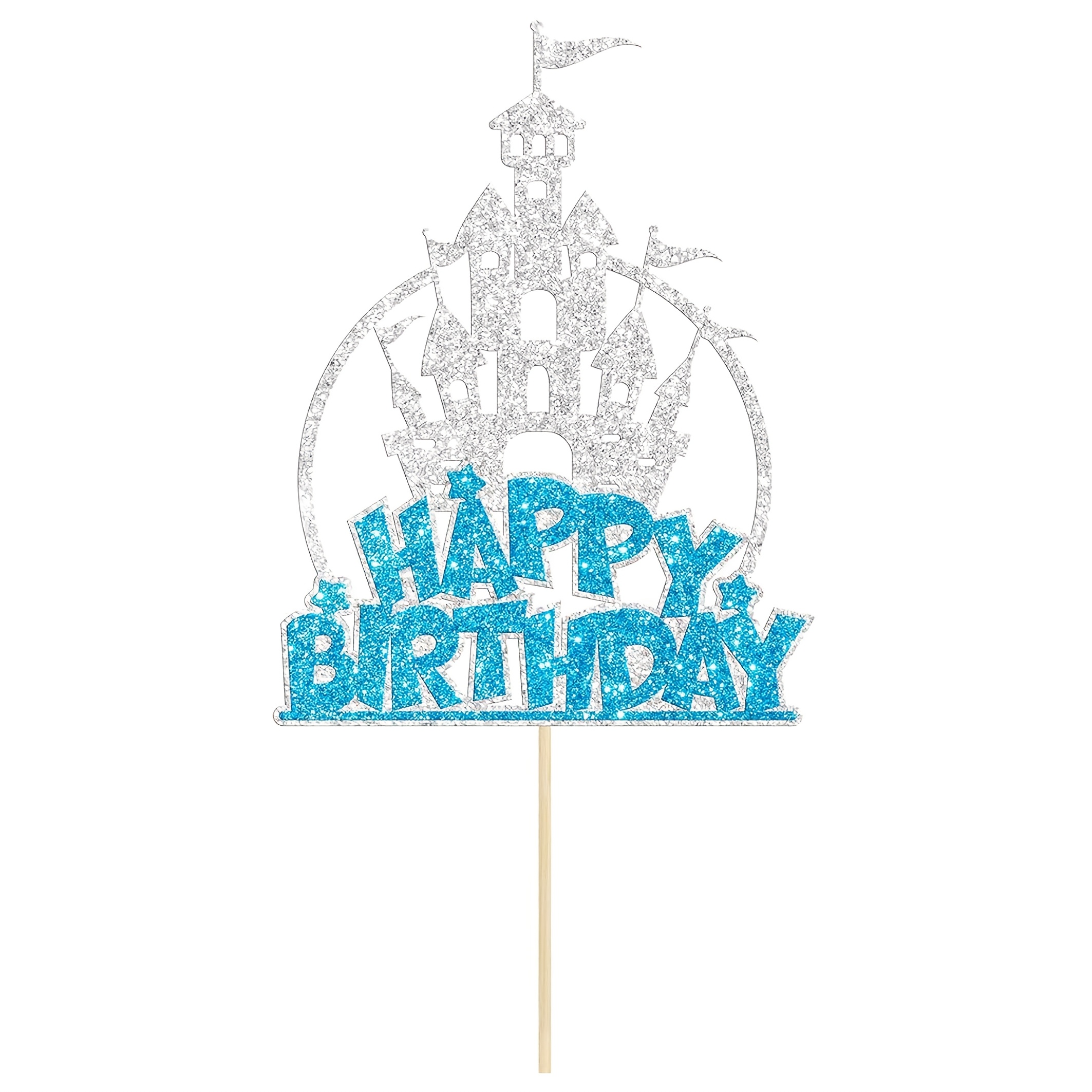 1pc Castle Birthday Cake Topper Glitter Princess Cake Topper Snowflake Castle Cake Topper For Winter Christmas Party Supplies Blue Silvery