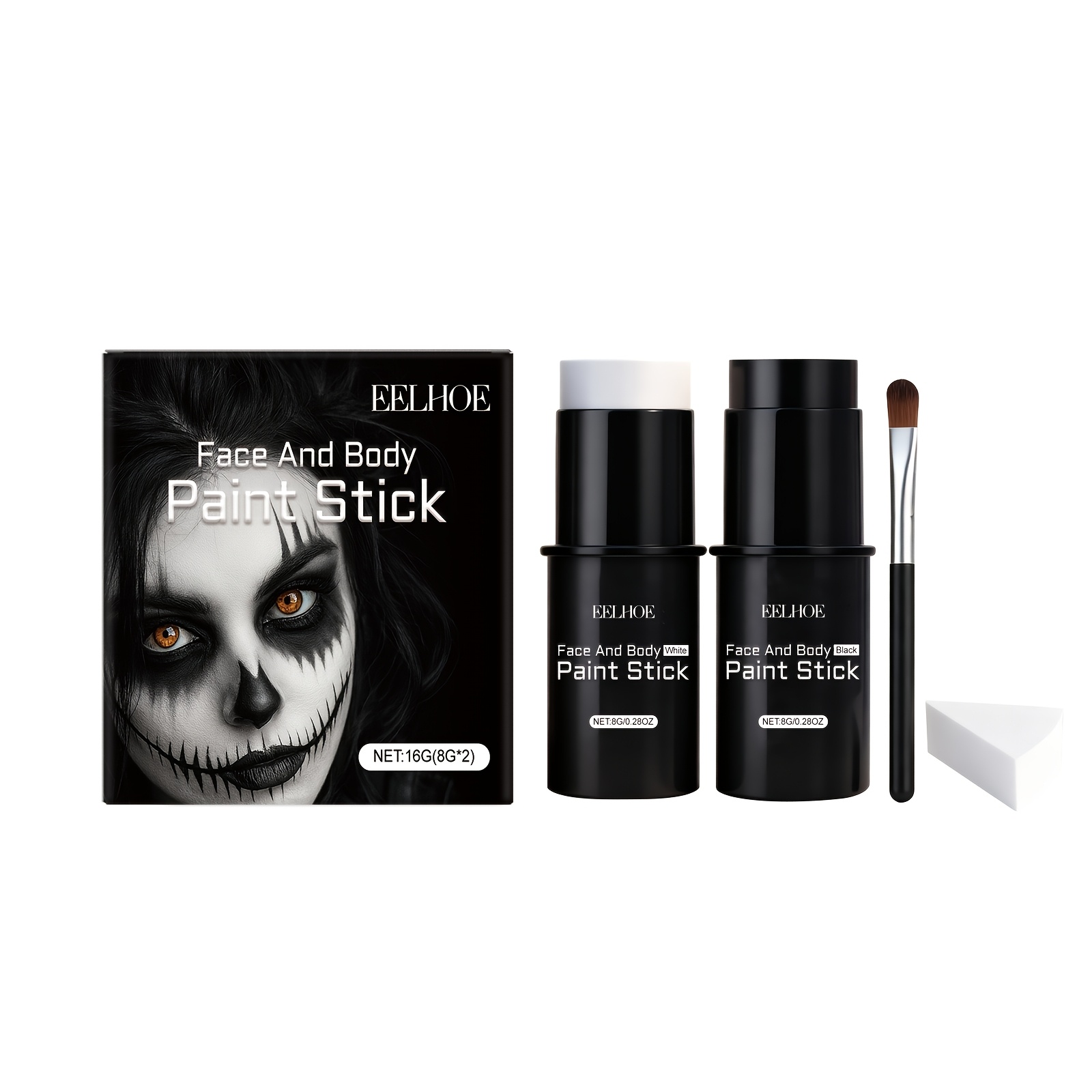 item picture 1 set   halloween black and white face paint stick set with makeup brushes and sponge   used for face and     special for party and holiday makeup essential for halloween costume