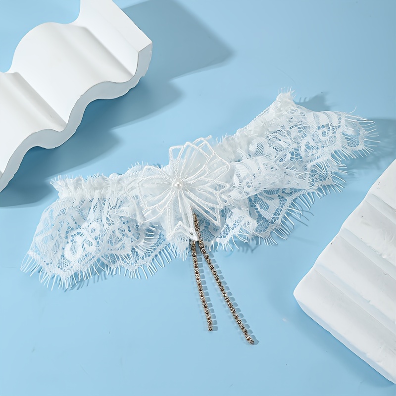 white bridal garter belt Bridal Garter White Garter Belt Set White Lace Wedding Bridal Garters Set  With Pearl Embroidery